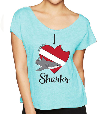 I Love Sharks: Scuba Diving Dolman Shirt - Front